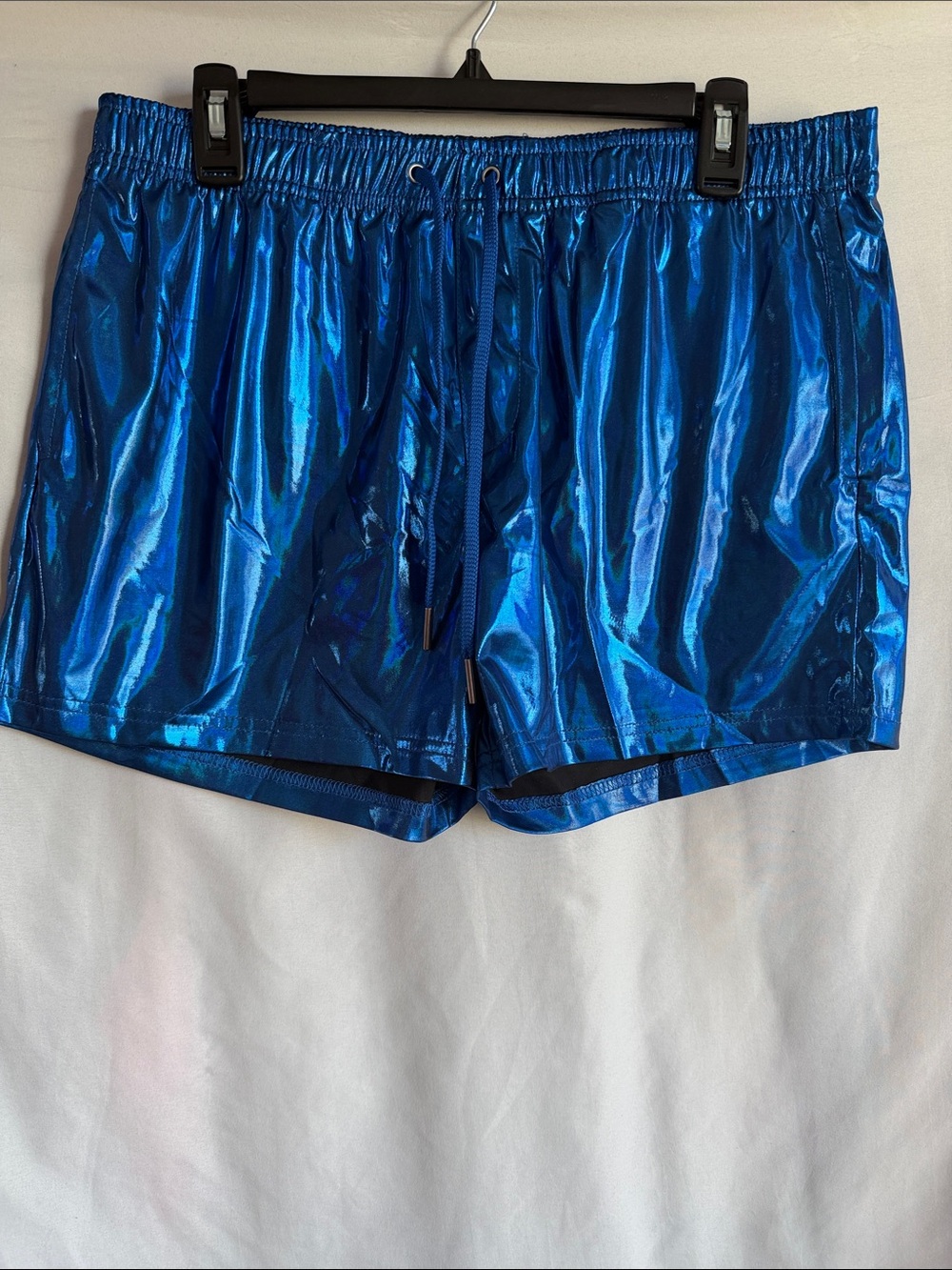 High-Shine Blue Women's Athletic Shorts with Drawstring Waist